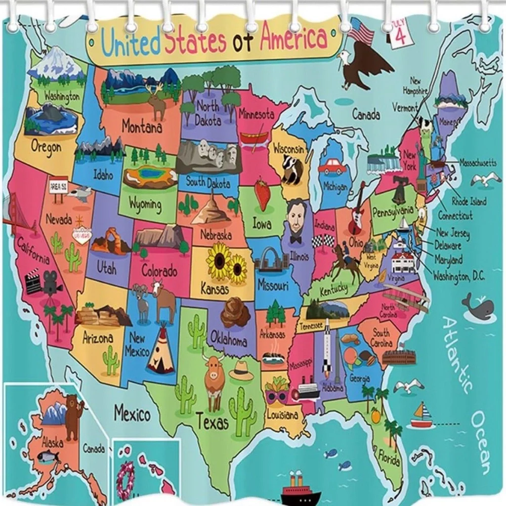 Colorful USA Map Shower Curtain